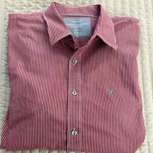 American Eagle Outfitters Red and White Casual Button Down Shirt